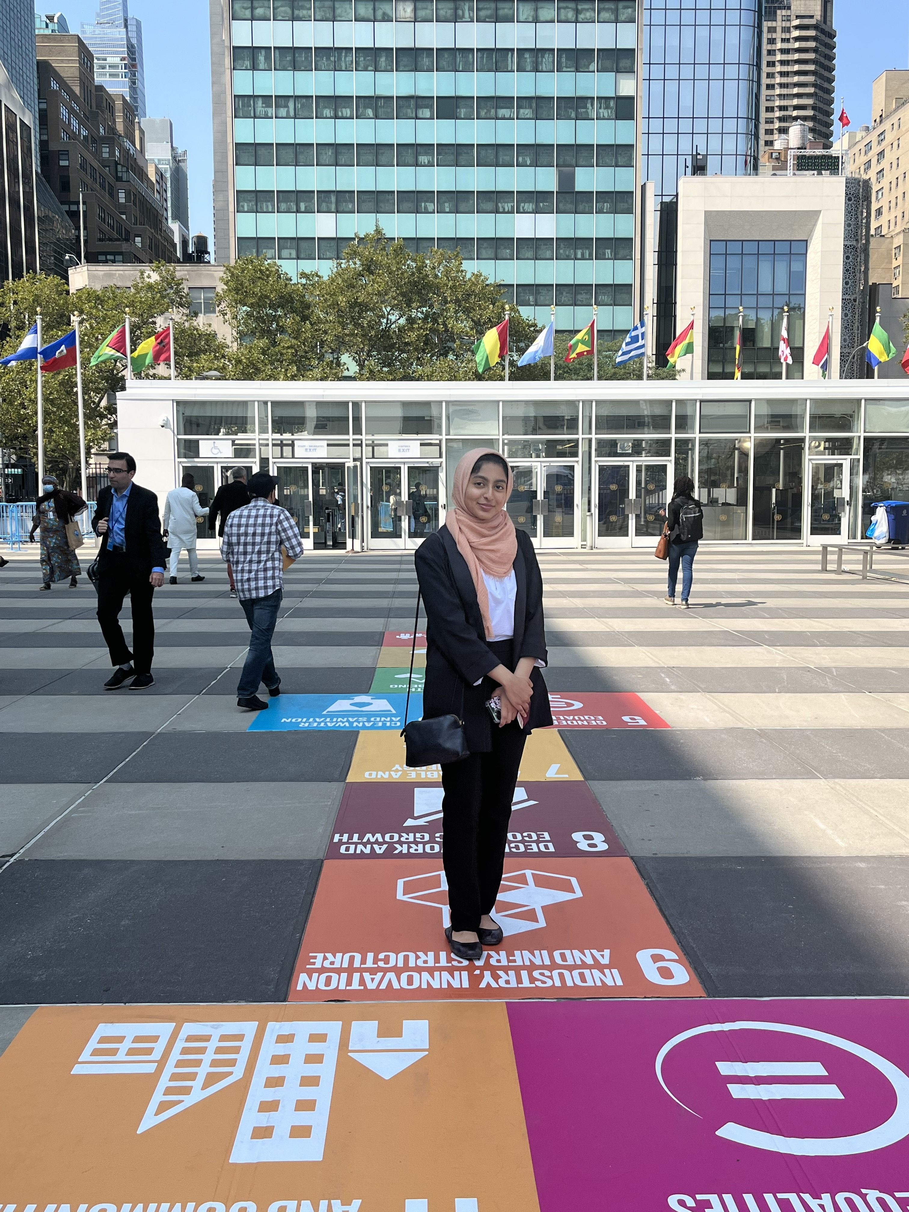 Young woman standing outside of the UN